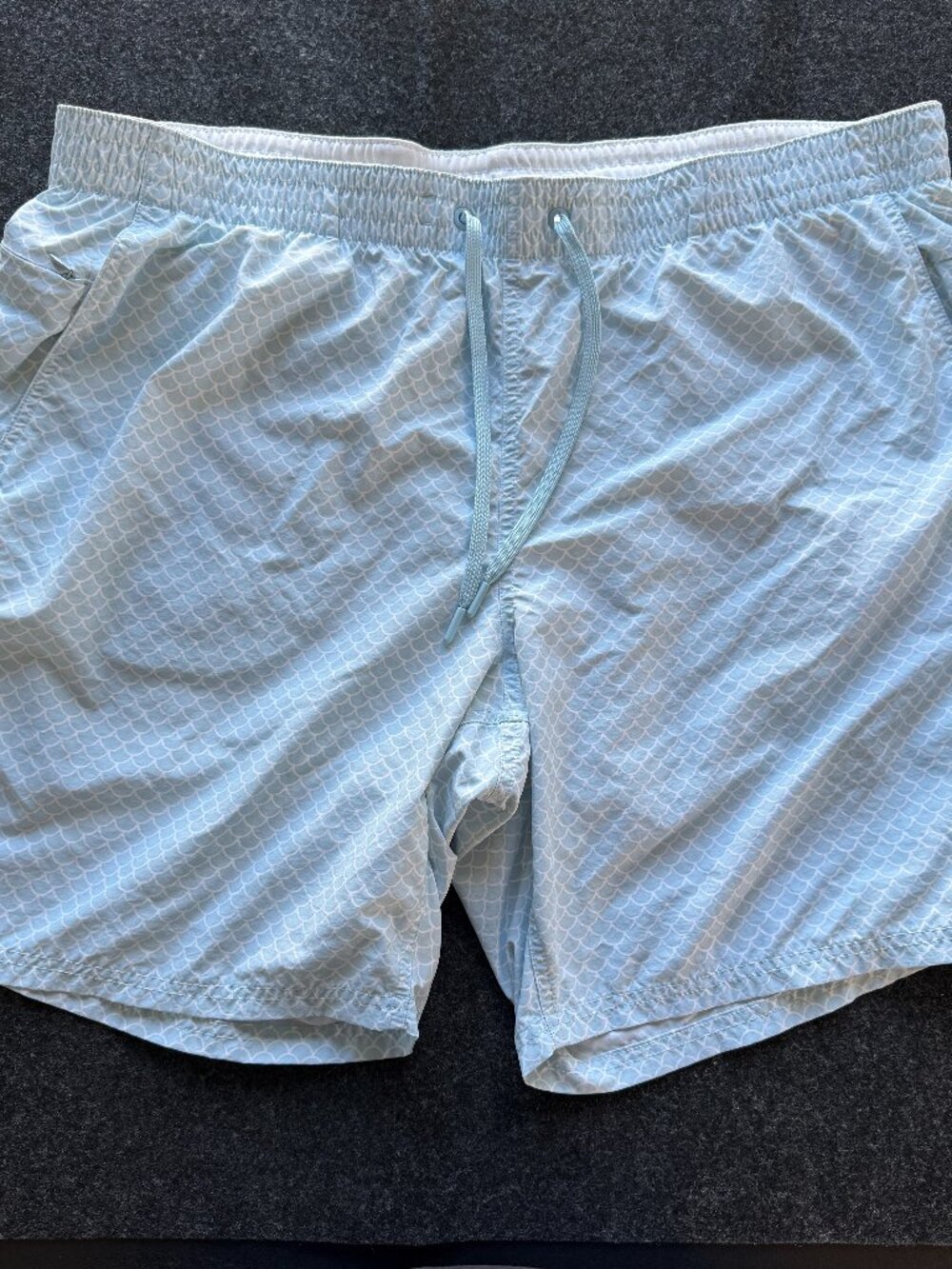 Lands’ End Men’s XL 40-42 Hydroliner Swim Trunks Light Blue Scales